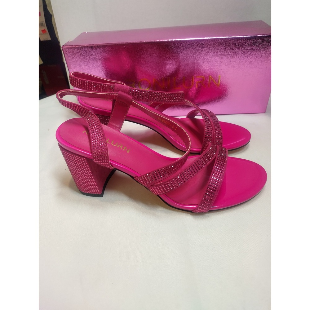 Ronilurn Hot Pink Rhinestone Strappy Block Heel Sandals RS2024021 Womens 8.5 - Picture 3 of 9